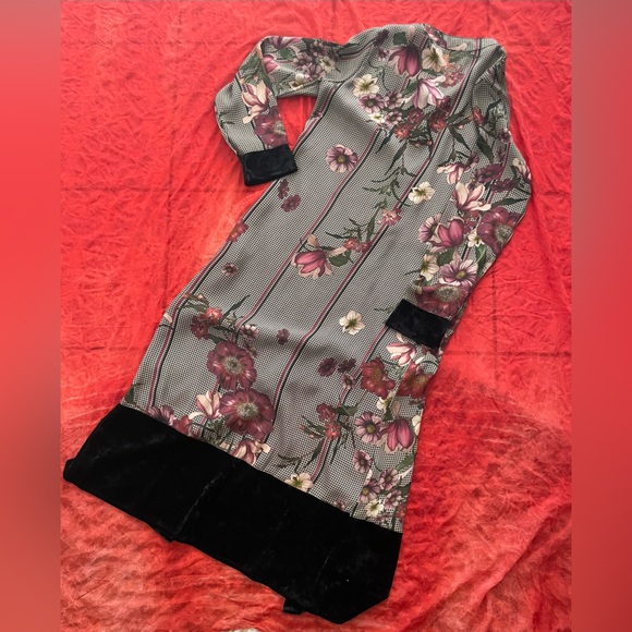 Women midi robe dress buttoned down long sleeve velvet - Picture 4 of 5